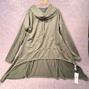 Buddha Trends Olive Green Cowl Neck High Low Tunic Top Hooded Size‎ TX